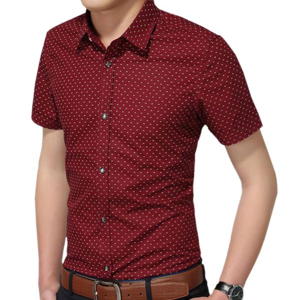 

men's shirt cotton social shirt short sleeve shirts polka dot turn-over collar casual breathable solid color business, White;black