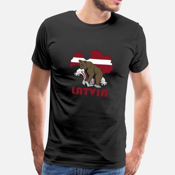 

latvia bear design with map and flag t shirt men custom tee shirt round collar cool interesting new fashion spring pattern shirt