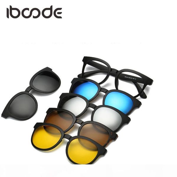 

iboode tr90 sunglasses magnet clear lens with 5 polarized lenses men women clip on myopic sun glasses magnetic, White;black