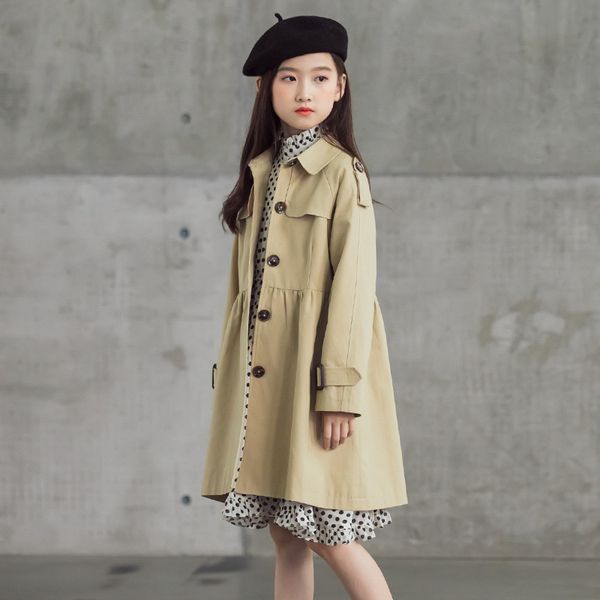 

girls autumn windbreaker jackets girl new windbreaker big girls cotton single-breasted coats cloak winter long trench coat cl442, Blue;gray