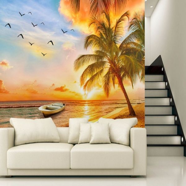 

wallpapers drop colomac wallpaper bedroom beautiful sunset beach coconut palm wood wall covering murales para pared
