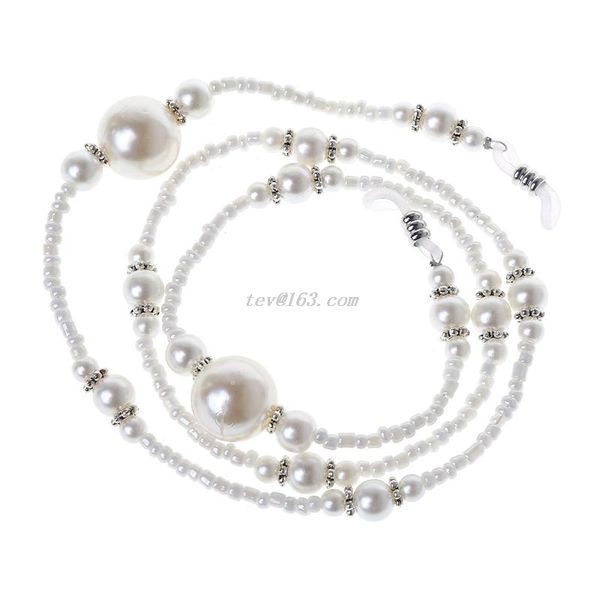 

black white imitation pearl beads beaded eyeglass lanyard cord reading glasses eyewear spectacles chain holder decor, Silver