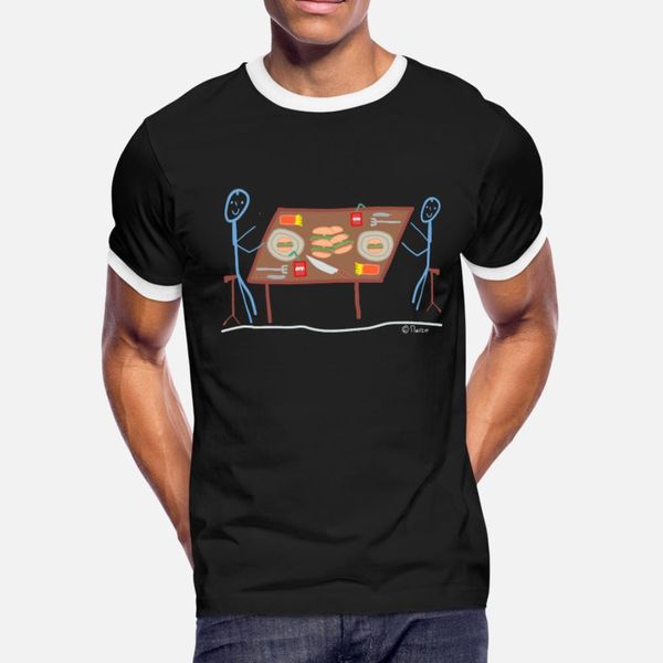 

burger stickfigure man eating chips fast food t shirt men loose tee shirt plus size 3xl formal loose comfortable summer style pattern