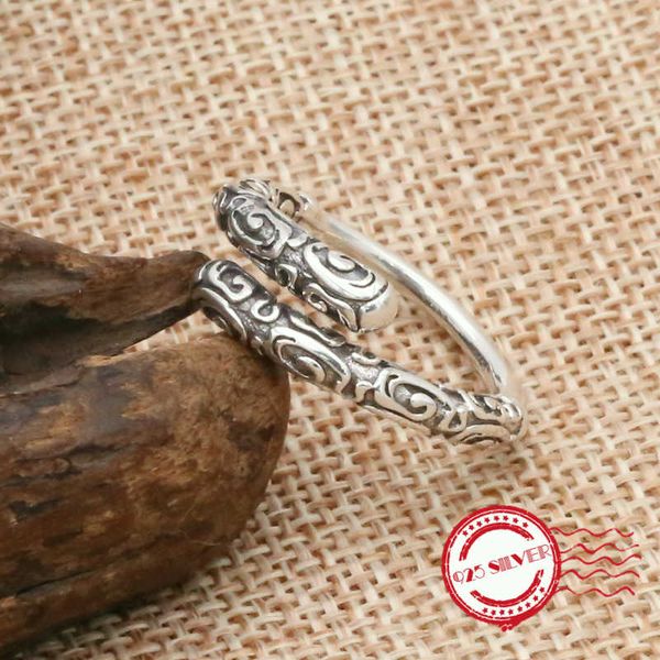 

s925 sterling silver men's ring handmade personality classic retro style creative auspicious gold cuff stick shape lover jewelry, Golden;silver