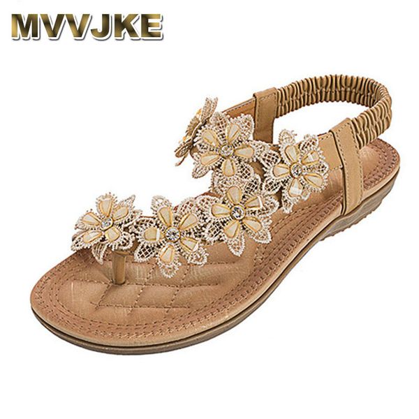

mvvjke new bohemian style vintage classic floral sandals women comfortable flat bottom summer shoes ladies party beach sandals, Black