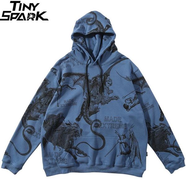 

2019 streetwear mens hip hop hoodie sweatshirt ancient animals devil harajuku hoodies pullover blue loose clothes cotton autumn sh190823, Black
