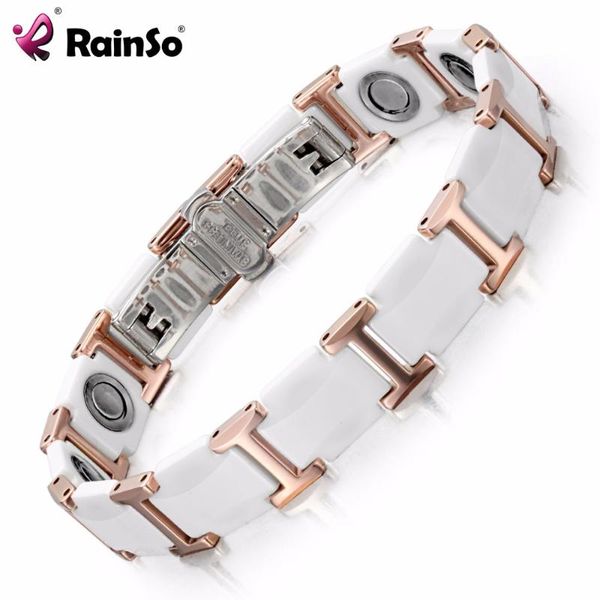 

rainso white ceramic tungsten steel magnetic bracelets bangles for women fashion luxurious healthy healing jewelry, Red;blue