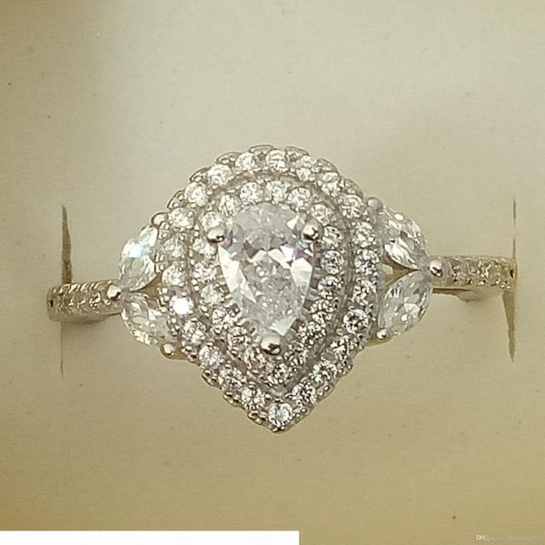 

k виктория вика luxury jewelry pure 100% 925 стерлингового серебро никогда не увядают падений воды белого топаза cz алмазные обручальное кол, Slivery;golden