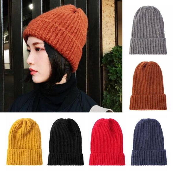 

beanie/skull caps winter fashion wool knit beanies cap women solid color hat soft thicken warm knitted hedging slouchy bonnet skiing, Blue;gray