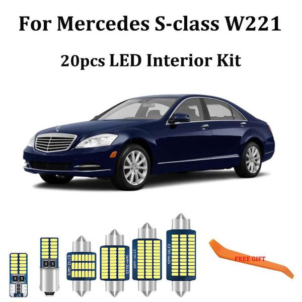 

20pcs white error for s class w221 sedan led interior dome trunk door lights + license plate light kit (2005-2013