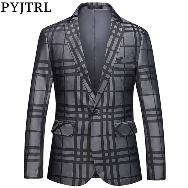 

pyjtrl new autumn suit jacket men's fashion plaid slim casual blazers clothing blazer hombre costume, White;black