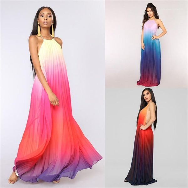 

dresses gradient color sleeveless woman maxi dresses designer loose vestidos de mujer chiffon womens summer, Black;gray