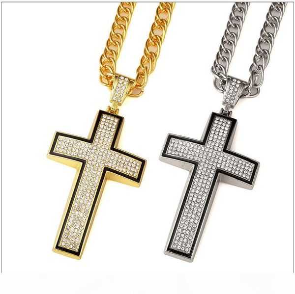 

2018 large bling cross 3d hip hop iced out religious pendant franco chain gold silver plated for men women jewelry fashion gift