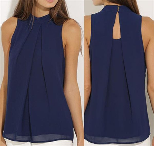 

fashion womens summer vest casual chiffon casual sleeveless tank vacation t shirt drop shipping good quality, White