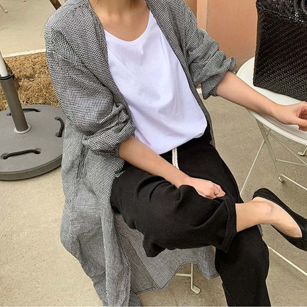 

2020 zanzea stylish check cardigans woman summer long blouse casual lace up puff sleeve shirts female plaid tunic oversized, White