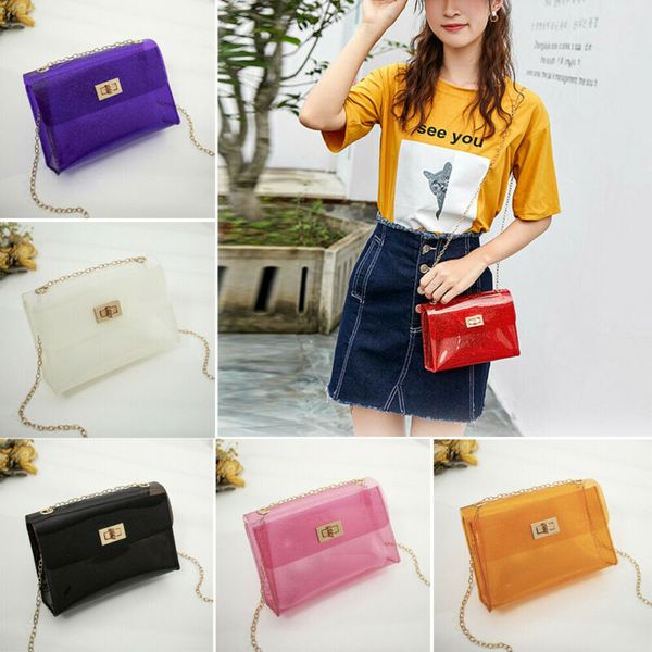 

women's pvc transparent clear shoulder bag tote jelly candy summer beach handbag