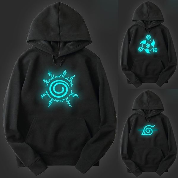 

modern luminous naruto hoodie men women, noctilucous printed sportswear for boys and girls, teenage sweatshirt, street, Black