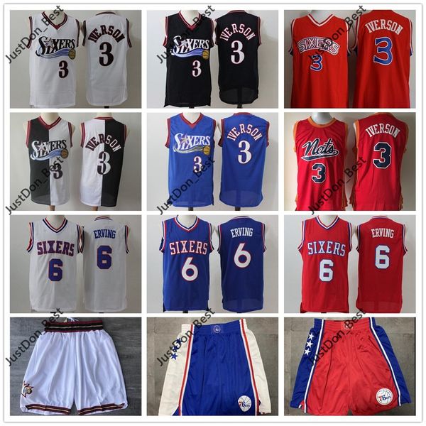 

2020 mens throwback jersey allen 3 iverson julius philadelphia 6 erving basketball jersey basketball shorts 76ers gold blue, Black;red