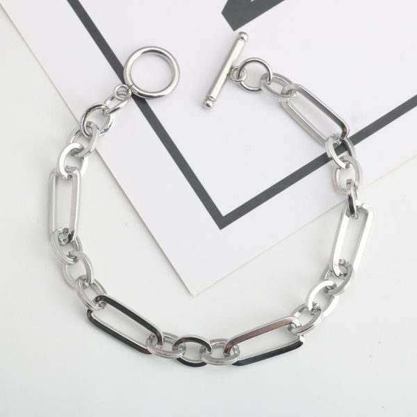 

fashion stainless steel word buckle titanium steel long o word chain hip hop men and women bracelet sale, Black