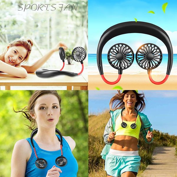 

cgjxsfan mini portable usb 1200mah rechargeable neckband lazy neck hanging style dual cooling fans gadget inteligente novel