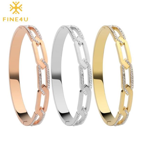 

fine4u b153 dropshipping women open cuff bracelets & bangles stainless steel luxury crystal wristband wedding jewelry, Black
