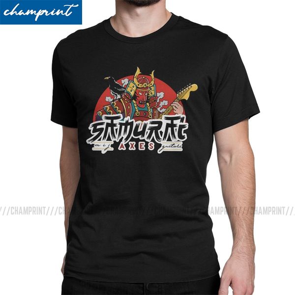 

samurai axes logo t shirt men casual t-shirts guitar rock bass metal music funny japan player tees short sleeve 6xl