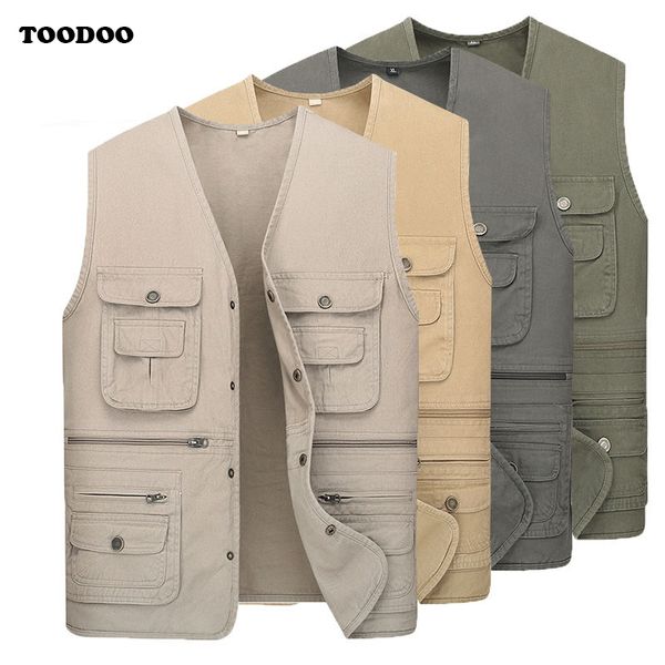 

2020 men's summer vest coat pgrapher waistcoat mesh work sleeveless jacket tool many pocket vest male, Black;white