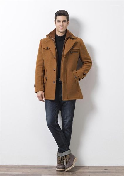 

designer thick winter man wool blends fashion solid with double neck man slim woolen overcoat, Black