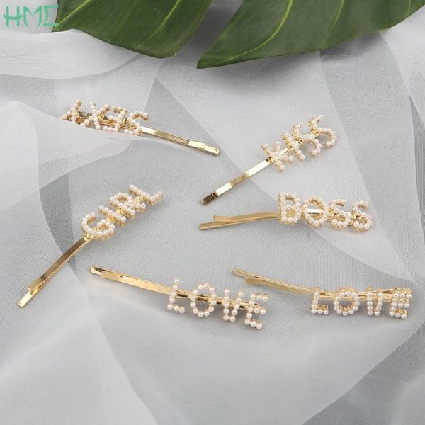 

hair clips & barrettes korean pearls letter combs sticks hairpin grip for women girls bride wedding accessories, Golden;silver