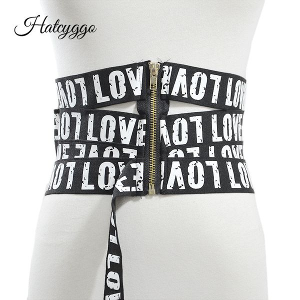

fashion wide belt cummerbund for women waistband elastic belts female letter printing canvas belt stretch strap, Black;brown