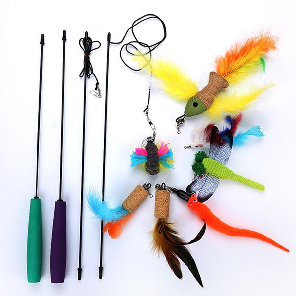 

9pcs pet replacement cat teaser set chase toys interactive funny with refills