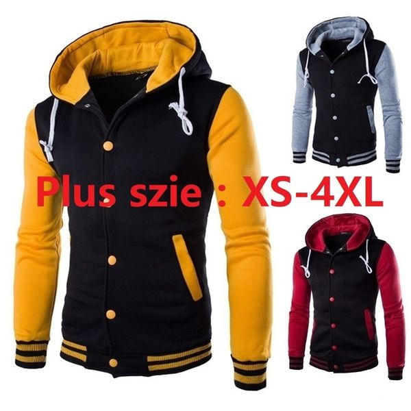 

zogaa men's hooded jacket fashion block color baseball mens casual patchwork fleece sport hoodies plus size sweatshirt, Black