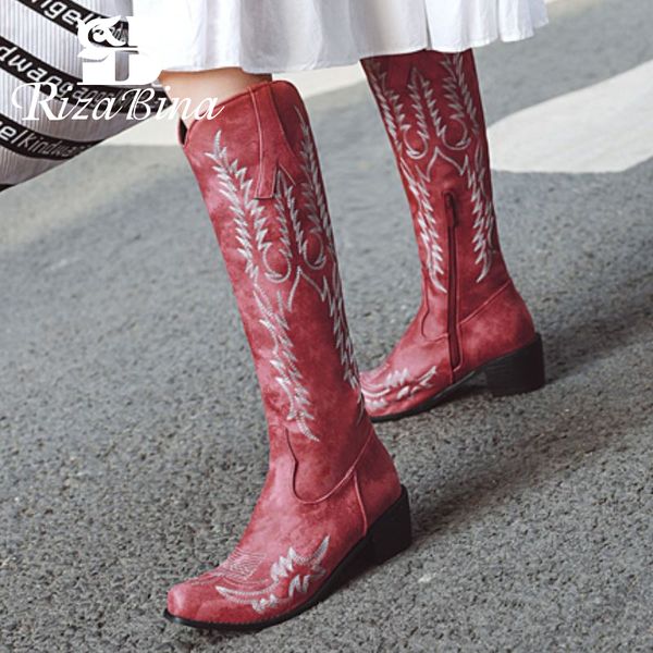 

rizabina женщины натуральной кожи середины икры обувь круглый toe толстым дном обувь платформы cross ремешок лоскутная обувь размер 34-45, Black