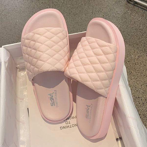 

pink weaving beach platform slippers woman slides comfortable 2020 new summer beach women wedge shoes non-slip ladies flip flops, Black