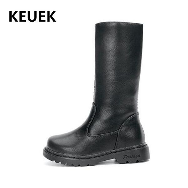 

new autumn/winter princess boots girls shoes children black warm leather boots student baby short plush high kids 02, Black;grey