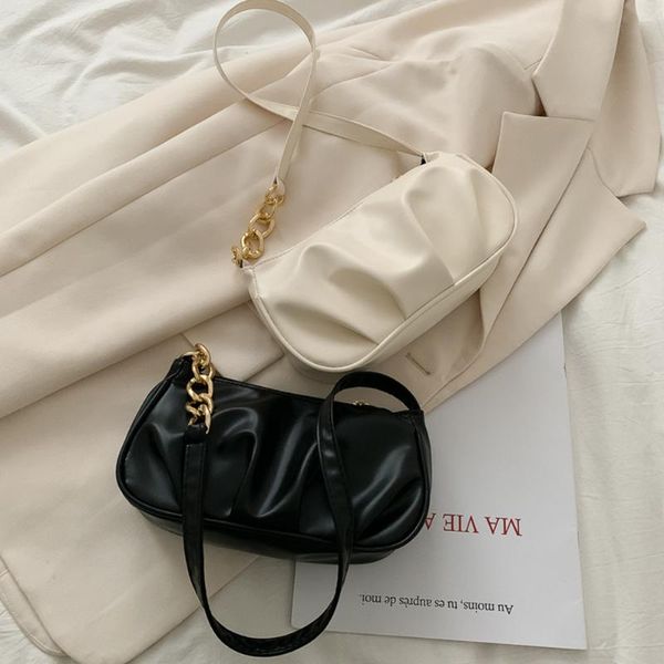 

fashion pleated chain handbag totes portable women pu leather solid color underarm shoulder bags travel clutches for ladies girl