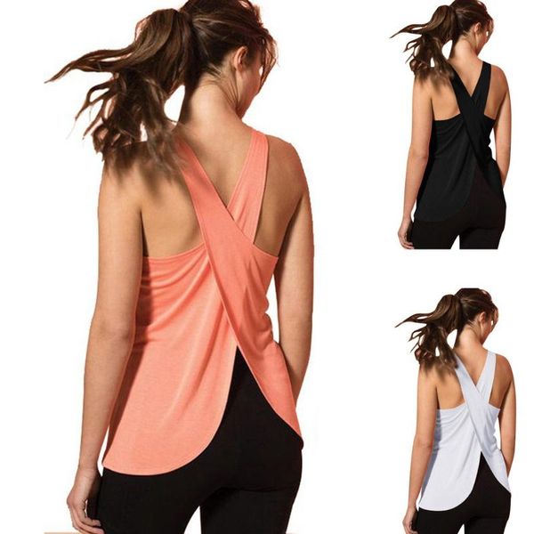 

women's casual yoga vest cross back yoga shirt sleeveless back workout sports vest sport fitness sport tank #45, White;red