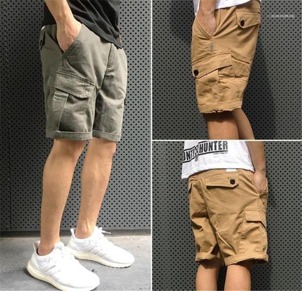 

shorts mens casual cargo shorts streetwear loose solid knee length shorts multi pickets homme summer teenager, White;black