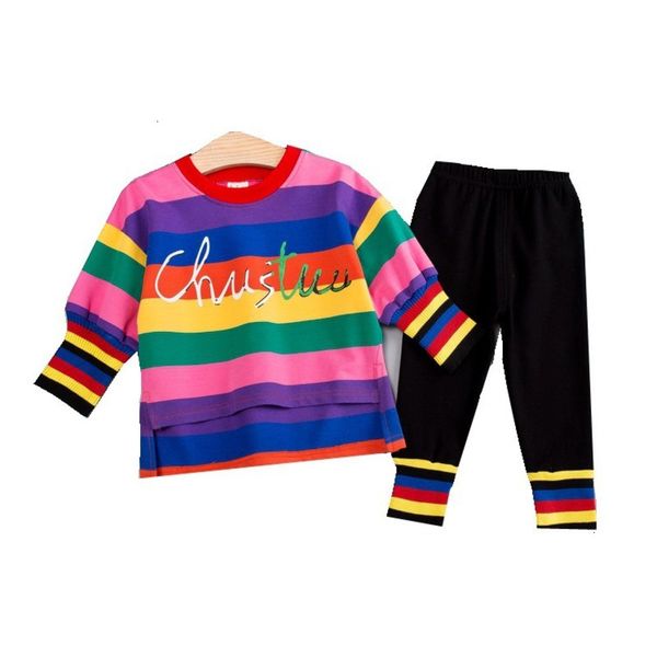 

spring autumn baby cotton clothing set children boys girl stripe t-shirt pants 2pcs/set fashion toddler clothes infant tracksuit, White