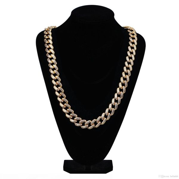 

18mm width men's large cuban chain hip hop iced out full cubic zirconia necklace brass 18k gold plated jewelry, Silver