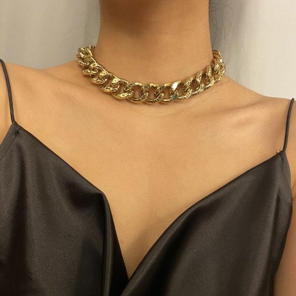

punk miami cuban choker necklace collar statement hip hop big chunky aluminum metal leopard print gold thick chain women 2020, Silver