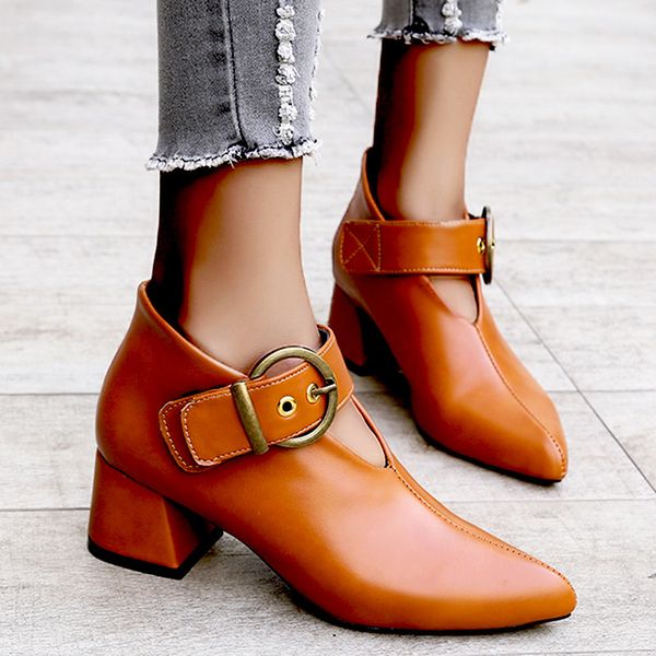 

dress shoes women pumps high chunry heels mary jane ladies hook loop point toe party wedding sandals chaussures femme zapatos mujer, Black