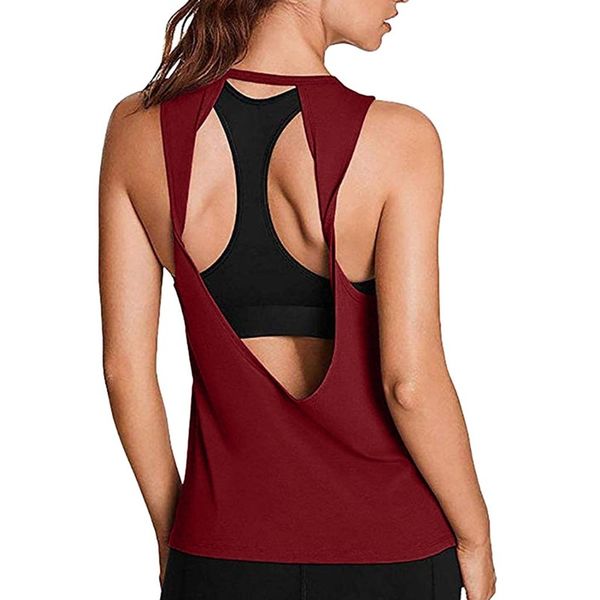 

workout shirt for woman hollow open back yoga sport for fitness running sleeveless yoga shirt tank vest, White;red