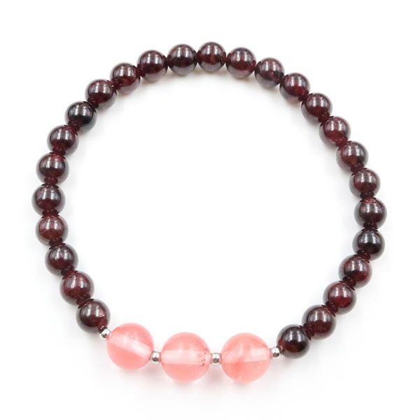 

handmade weave garnet stone with cherry quartz round beads elastic bracelet ethnic style jewelry, Black