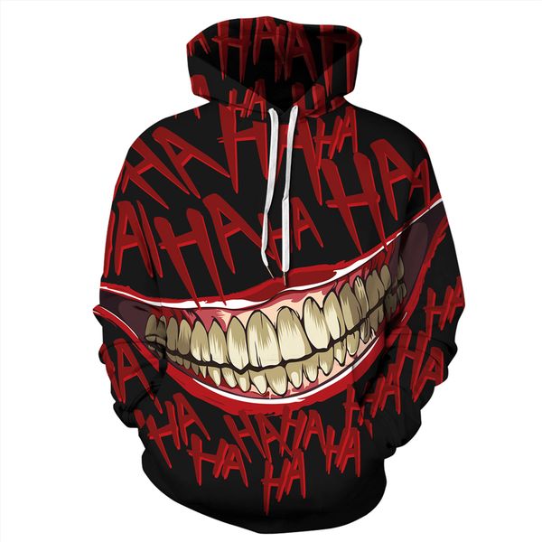 

mens конструктора сыпучие фуфайки joker забавный 3d halloween пуловер толстовка толстовка мода streetwear куртка унисекс sportwear, Black