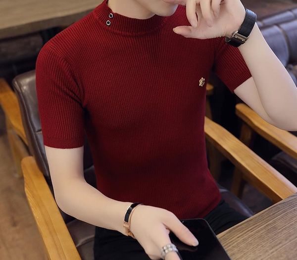 

casual men sweater o-neck mens pullover sweater male solid color man sweaters pull clothes short sleeve homme shirt badge c245, White;black