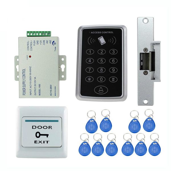 

cgjxsfull set 125khz rfid access control system kit t11 digital lock 3a /12v power supply electric strike lock 10pcs id key cards