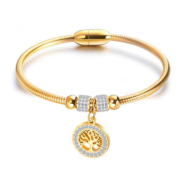 

charm hollow life tree bracelet for women stainless steel magnetic buckle luxury jewelry accessories crystal bracelet female, Black