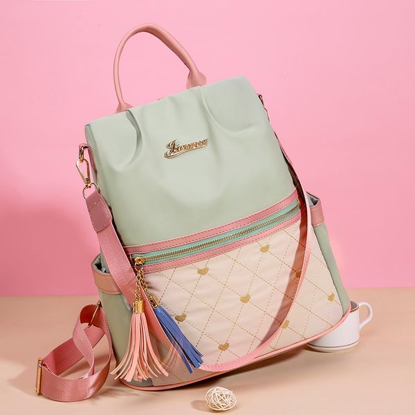 

diamond lattice patchwork anti theft backpack female small fabric women cute tassels bag fashion for teenager girls summer