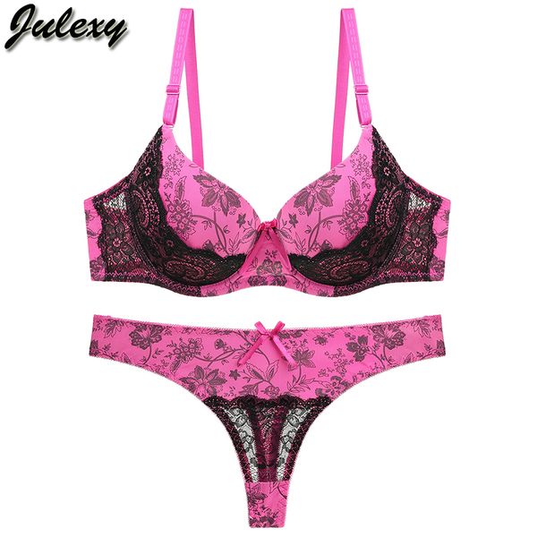 

julexy thongs women bra set lace push up underwear set printed b c cup bra panty luxury women brassiere, Red;black